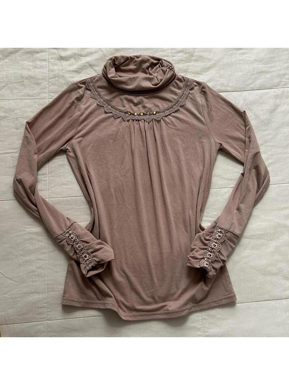 Axes Femme Dusty Rose Lace Turtleneck Long Sleeve Top Lolita Size M Japan